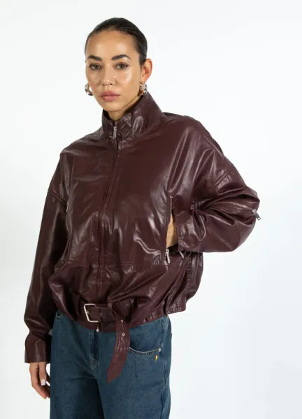 LEATHER BOMBER JACKET BORDEAUX